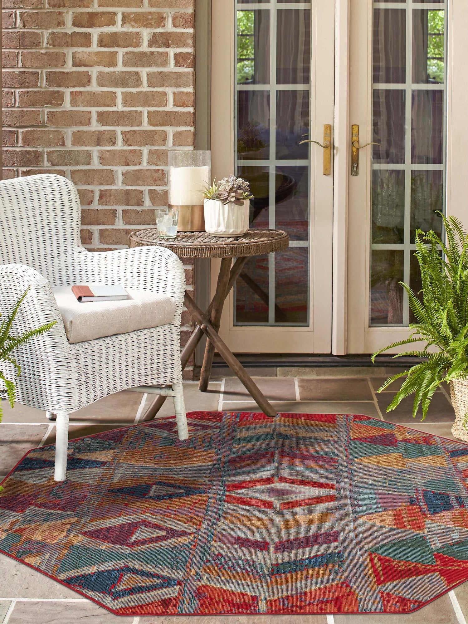 Multicolor 4' 1 x 4' 1 Outdoor Modern Octagon Area Rug Weather Resistant for Patio, Deck, Terrace, Balcony, Porch 100% Polypropylene Modern Outside Carpet for Sale at Rug Engine