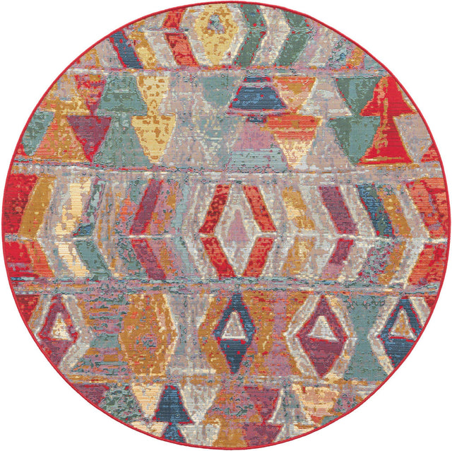 Multicolor 5' 1 x 5' 1 Outdoor Modern Round Area Rug Weather Resistant for Patio, Deck, Terrace, Balcony, Porch 100% Polypropylene Modern Outside Carpet for Sale at Rug Engine