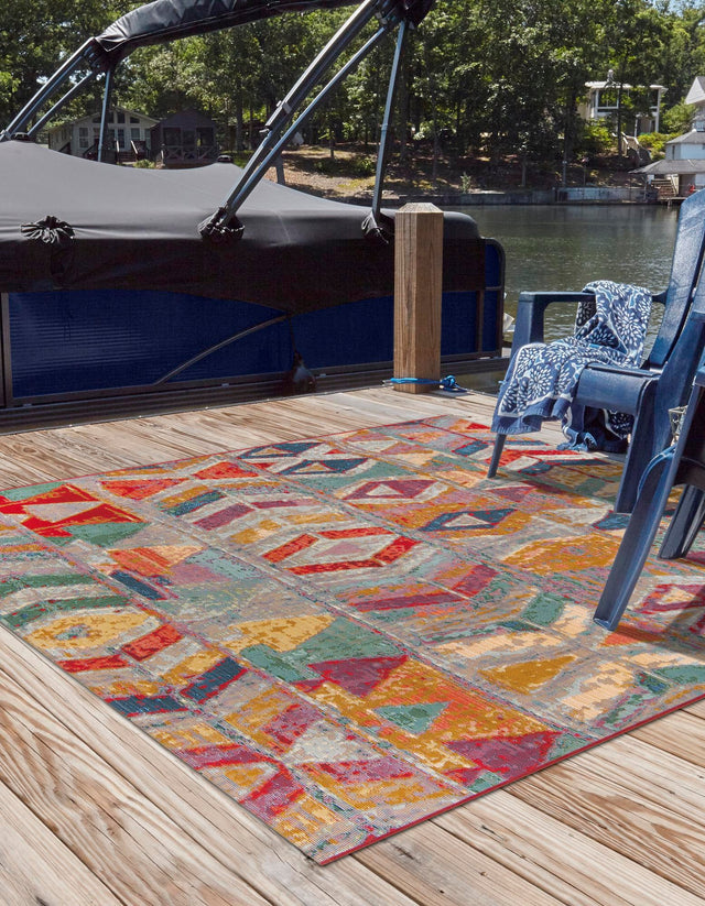 Multicolor 10' x 10' Outdoor Modern Square Area Rug Weather Resistant for Patio, Deck, Terrace, Balcony, Porch 100% Polypropylene Modern Outside Carpet for Sale at Rug Engine