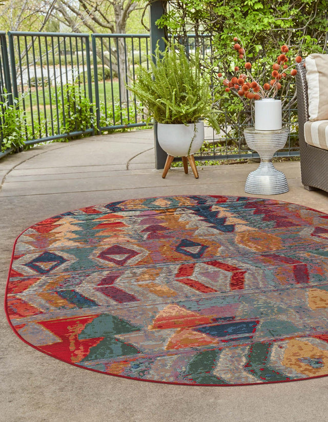 Multicolor 7' 10 x 10' Outdoor Modern Oval Area Rug Weather Resistant for Patio, Deck, Terrace, Balcony, Porch 100% Polypropylene Modern Outside Carpet for Sale at Rug Engine