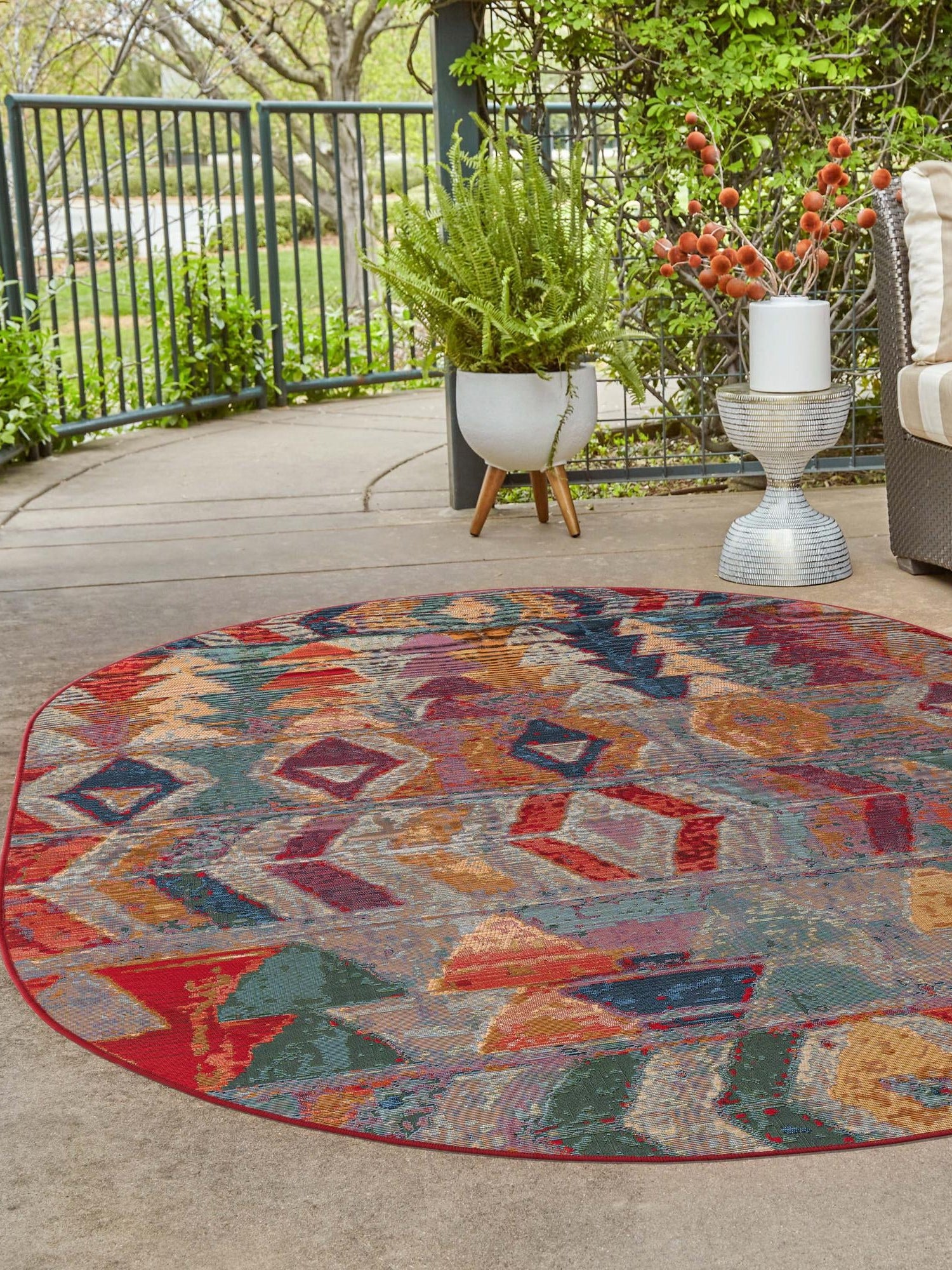 Multicolor 4' 1 x 6' 1 Outdoor Modern Oval Area Rug Weather Resistant for Patio, Deck, Terrace, Balcony, Porch 100% Polypropylene Modern Outside Carpet for Sale at Rug Engine