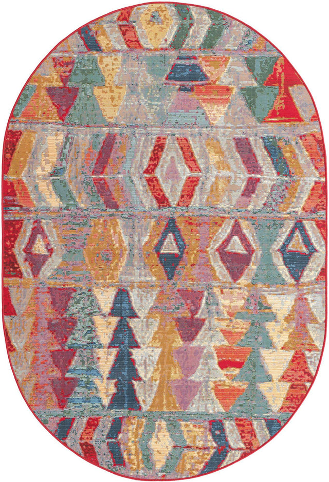 Multicolor 5' 3 x 8' Outdoor Modern Oval Area Rug Weather Resistant for Patio, Deck, Terrace, Balcony, Porch 100% Polypropylene Modern Outside Carpet for Sale at Rug Engine