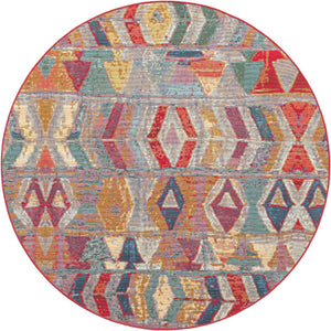 Multicolor 6' 1 x 6' 1 Outdoor Modern Round Area Rug Weather Resistant for Patio, Deck, Terrace, Balcony, Porch 100% Polypropylene Modern Outside Carpet for Sale at Rug Engine