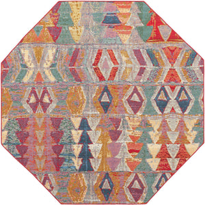 Multicolor 7' 1 x 7' 1 Outdoor Modern Octagon Area Rug Weather Resistant for Patio, Deck, Terrace, Balcony, Porch 100% Polypropylene Modern Outside Carpet for Sale at Rug Engine