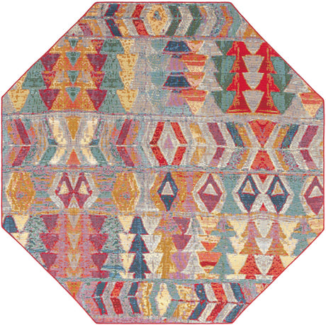 Multicolor 7' 10 x 7' 10 Outdoor Modern Octagon Area Rug Weather Resistant for Patio, Deck, Terrace, Balcony, Porch 100% Polypropylene Modern Outside Carpet for Sale at Rug Engine