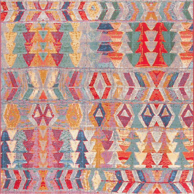 Multicolor 7' 10 x 7' 10 Outdoor Modern Square Area Rug Weather Resistant for Patio, Deck, Terrace, Balcony, Porch 100% Polypropylene Modern Outside Carpet for Sale at Rug Engine