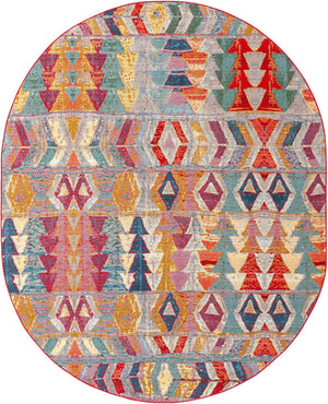 Multicolor 7' 10 x 10' Outdoor Modern Oval Area Rug Weather Resistant for Patio, Deck, Terrace, Balcony, Porch 100% Polypropylene Modern Outside Carpet for Sale at Rug Engine