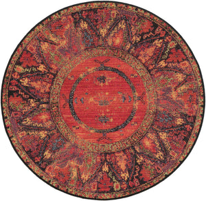 Multicolor 3' 1 x 3' 1 Outdoor Tribal Round Area Rug Weather Resistant for Patio, Deck, Terrace, Balcony, Porch Traditional Design Water Safe Outside Carpet for Sale at Rug Engine