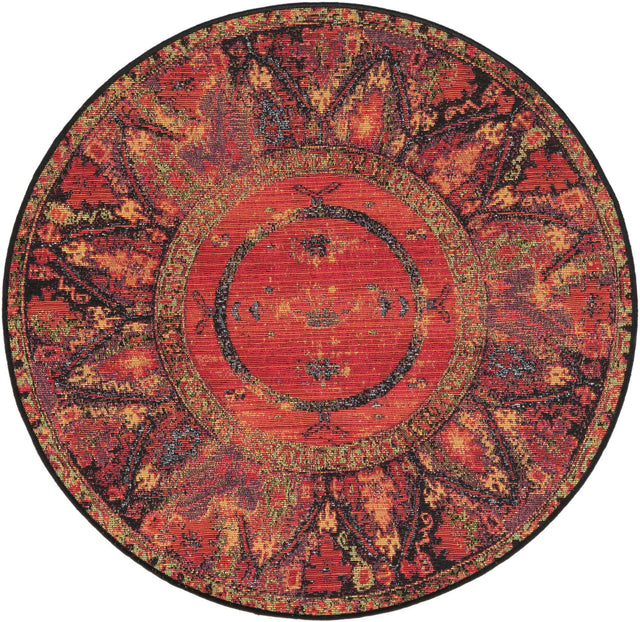 Multicolor 3' 1 x 3' 1 Outdoor Tribal Round Area Rug Weather Resistant for Patio, Deck, Terrace, Balcony, Porch Traditional Design Water Safe Outside Carpet for Sale at Rug Engine