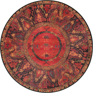 Multicolor 4' 1 x 4' 1 Outdoor Tribal Round Area Rug Weather Resistant for Patio, Deck, Terrace, Balcony, Porch Traditional Design Water Safe Outside Carpet for Sale at Rug Engine