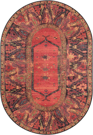 Multicolor 4' 1 x 6' 1 Outdoor Tribal Oval Area Rug Weather Resistant for Patio, Deck, Terrace, Balcony, Porch Traditional Design Water Safe Outside Carpet for Sale at Rug Engine