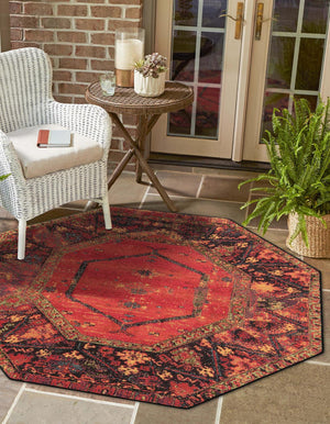 Multicolor 5' 3 x 5' 3 Outdoor Tribal Octagon Area Rug Weather Resistant for Patio, Deck, Terrace, Balcony, Porch