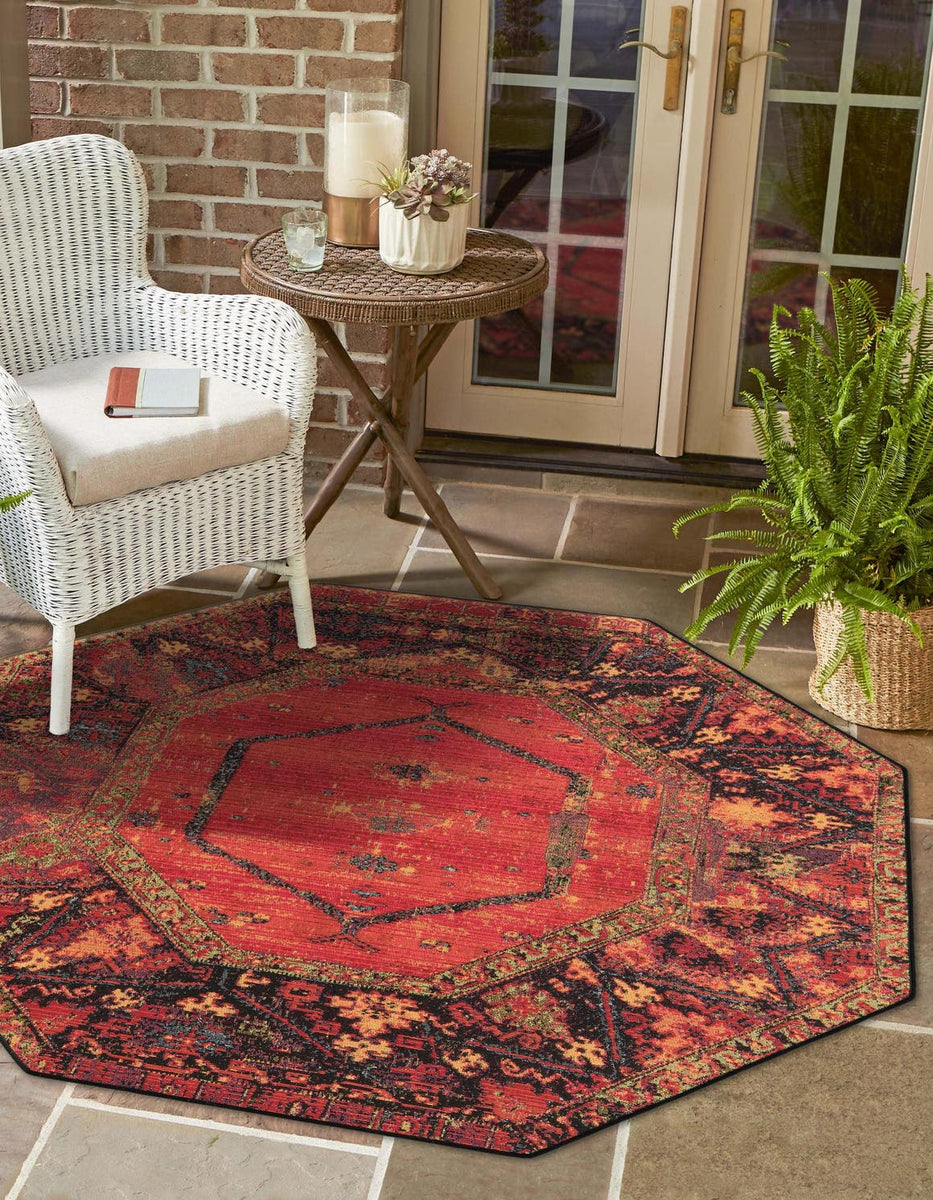 Multicolor 7' 1 x 7' 1 Outdoor Tribal Octagon Area Rug Weather Resista ...