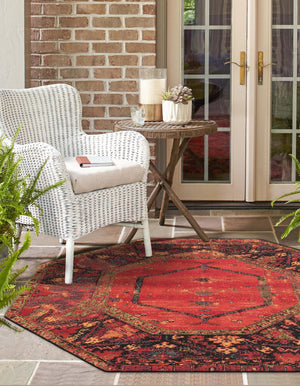 Multicolor 5' 3 x 5' 3 Outdoor Tribal Octagon Area Rug Weather Resistant for Patio, Deck, Terrace, Balcony, Porch