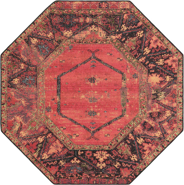 Multicolor 5' 3 x 5' 3 Outdoor Tribal Octagon Area Rug Weather Resistant for Patio, Deck, Terrace, Balcony, Porch