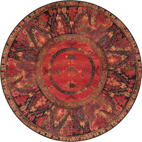 Multicolor 5' 1 x 5' 1 Outdoor Tribal Round Rug