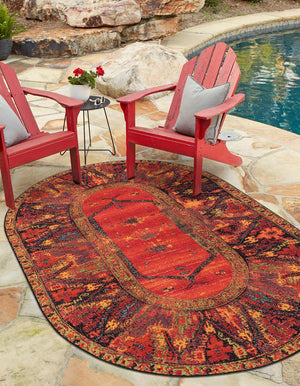 Multicolor 4' 1 x 6' 1 Outdoor Tribal Oval Area Rug Weather Resistant for Patio, Deck, Terrace, Balcony, Porch Traditional Design Water Safe Outside Carpet for Sale at Rug Engine