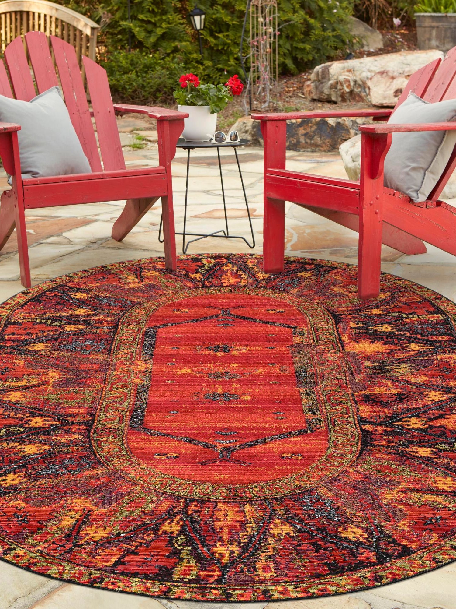 Multicolor 4' 1 x 6' 1 Outdoor Tribal Oval Area Rug Weather Resistant for Patio, Deck, Terrace, Balcony, Porch Traditional Design Water Safe Outside Carpet for Sale at Rug Engine