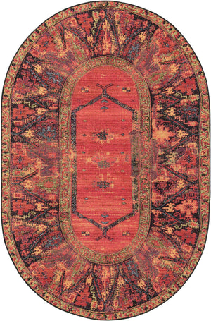 Multicolor 5' 3 x 8' Outdoor Tribal Oval Area Rug Weather Resistant for Patio, Deck, Terrace, Balcony, Porch Traditional Design Water Safe Outside Carpet for Sale at Rug Engine