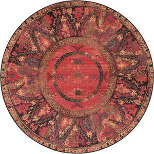 Multicolor 6' 1 x 6' 1 Outdoor Tribal Round Area Rug Weather Resistant for Patio, Deck, Terrace, Balcony, Porch Traditional Design Water Safe Outside Carpet for Sale at Rug Engine