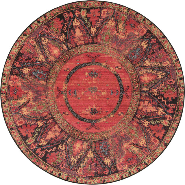 Multicolor 6' 1 x 6' 1 Outdoor Tribal Round Area Rug Weather Resistant for Patio, Deck, Terrace, Balcony, Porch Traditional Design Water Safe Outside Carpet for Sale at Rug Engine