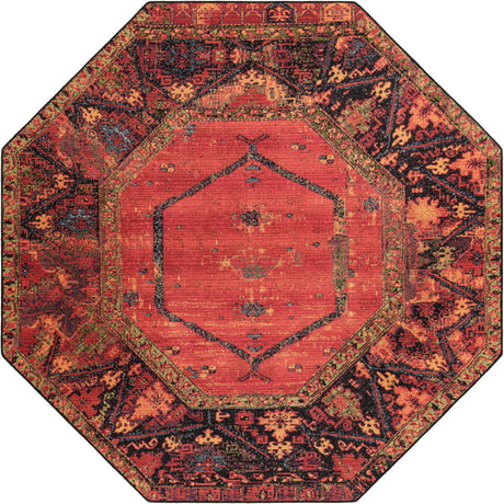 Multicolor 7' 1 x 7' 1 Outdoor Tribal Octagon Area Rug Weather Resistant for Patio, Deck, Terrace, Balcony, Porch Traditional Design Water Safe Outside Carpet for Sale at Rug Engine