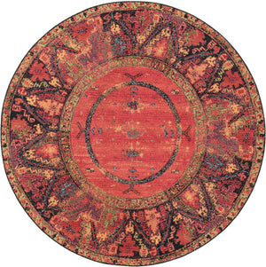 Multicolor 7' 1 x 7' 1 Outdoor Tribal Round Area Rug Weather Resistant for Patio, Deck, Terrace, Balcony, Porch Traditional Design Water Safe Outside Carpet for Sale at Rug Engine