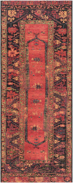 Multicolor 2' 7 x 7' 1 Outdoor Tribal Runner Area Rug Weather Resistant for Patio, Deck, Terrace, Balcony, Porch Traditional Design Water Safe Outside Carpet for Sale at Rug Engine