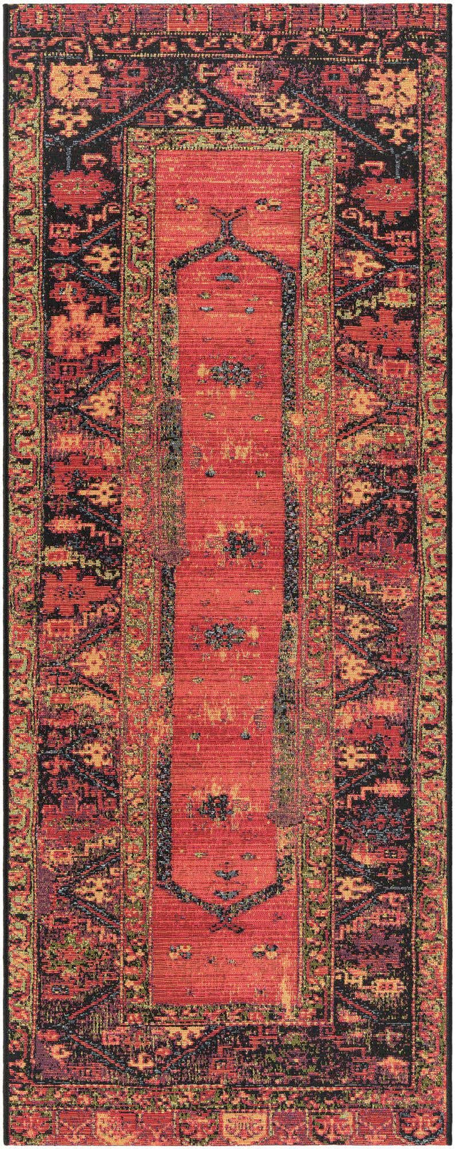 Multicolor 2' 7 x 7' 1 Outdoor Tribal Runner Area Rug Weather Resistant for Patio, Deck, Terrace, Balcony, Porch Traditional Design Water Safe Outside Carpet for Sale at Rug Engine