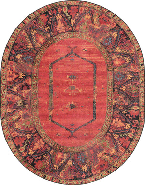 Multicolor 7' 10 x 10' Outdoor Tribal Oval Area Rug Weather Resistant for Patio, Deck, Terrace, Balcony, Porch Traditional Design Water Safe Outside Carpet for Sale at Rug Engine