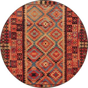Multicolor 10' x 10' Outdoor Tribal Round Area Rug Weather Resistant for Patio, Deck, Terrace, Balcony, Porch Traditional Design Water Safe Outside Carpet for Sale at Rug Engine