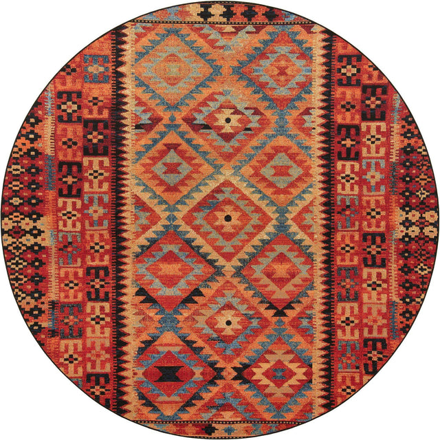 Multicolor 10' x 10' Outdoor Tribal Round Area Rug Weather Resistant for Patio, Deck, Terrace, Balcony, Porch Traditional Design Water Safe Outside Carpet for Sale at Rug Engine
