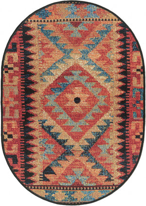 Multicolor 2' 2 x 3' 1 Outdoor Tribal Oval Area Rug Weather Resistant for Patio, Deck, Terrace, Balcony, Porch Traditional Design Water Safe Outside Carpet for Sale at Rug Engine