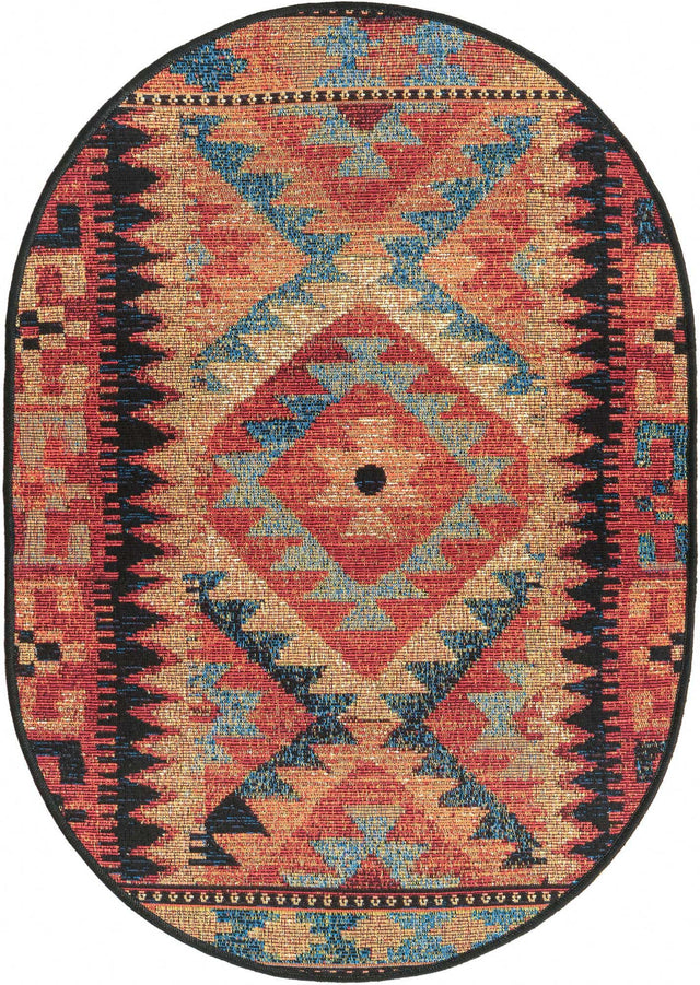 Multicolor 2' 2 x 3' 1 Outdoor Tribal Oval Area Rug Weather Resistant for Patio, Deck, Terrace, Balcony, Porch Traditional Design Water Safe Outside Carpet for Sale at Rug Engine
