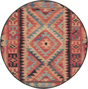 Multicolor 3' 1 x 3' 1 Outdoor Tribal Round Area Rug Weather Resistant for Patio, Deck, Terrace, Balcony, Porch Traditional Design Water Safe Outside Carpet for Sale at Rug Engine
