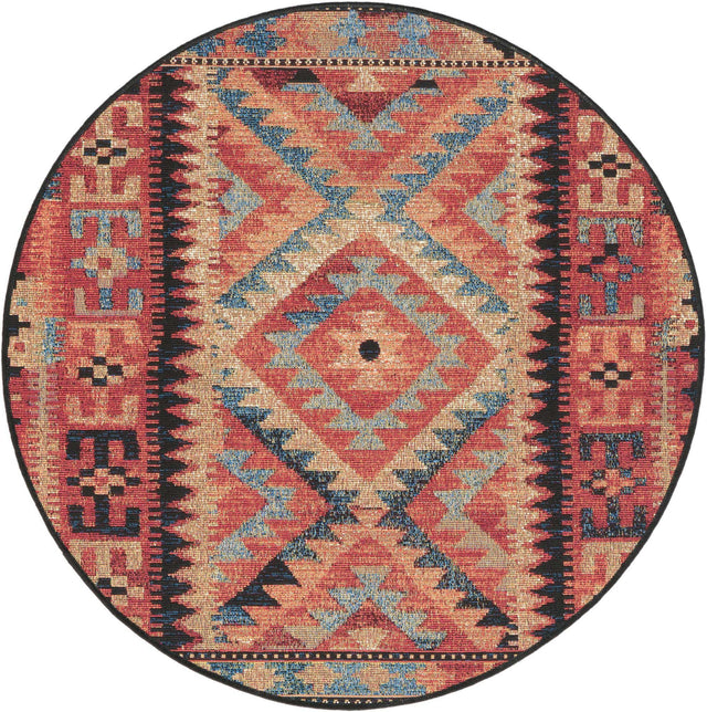 Multicolor 3' 1 x 3' 1 Outdoor Tribal Round Area Rug Weather Resistant for Patio, Deck, Terrace, Balcony, Porch Traditional Design Water Safe Outside Carpet for Sale at Rug Engine