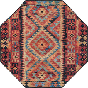 Multicolor 4' 1 x 4' 1 Outdoor Tribal Octagon Area Rug Weather Resistant for Patio, Deck, Terrace, Balcony, Porch Traditional Design Water Safe Outside Carpet for Sale at Rug Engine