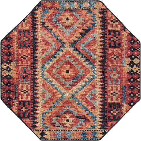 Multicolor 4' 1 x 4' 1 Outdoor Tribal Octagon Area Rug Weather Resistant for Patio, Deck, Terrace, Balcony, Porch Traditional Design Water Safe Outside Carpet for Sale at Rug Engine