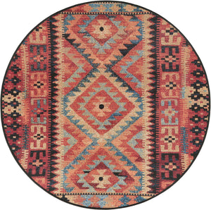Multicolor 4' 1 x 4' 1 Outdoor Tribal Round Area Rug Weather Resistant for Patio, Deck, Terrace, Balcony, Porch Traditional Design Water Safe Outside Carpet for Sale at Rug Engine