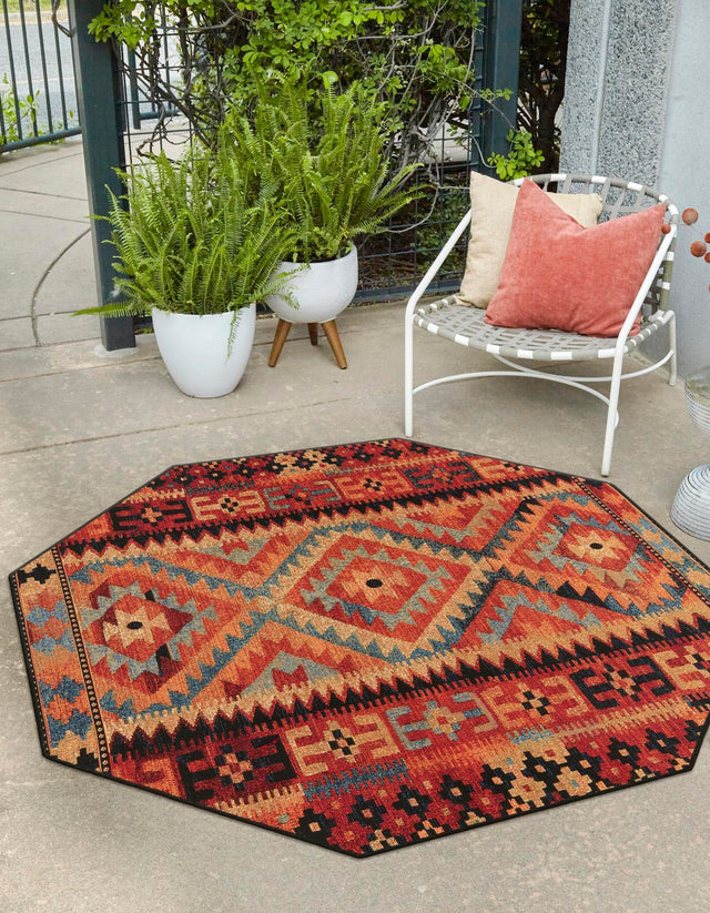 Multicolor 7' 10 x 7' 10 Outdoor Tribal Octagon Area Rug Weather Resistant for Patio, Deck, Terrace, Balcony, Porch Traditional Design Water Safe Outside Carpet for Sale at Rug Engine