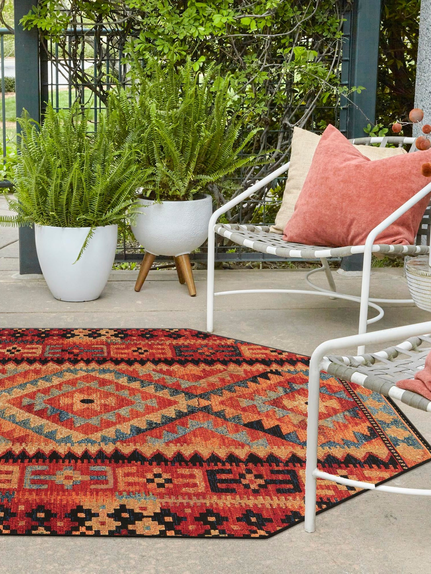 Multicolor 7' 10 x 7' 10 Outdoor Tribal Octagon Area Rug Weather Resistant for Patio, Deck, Terrace, Balcony, Porch Traditional Design Water Safe Outside Carpet for Sale at Rug Engine