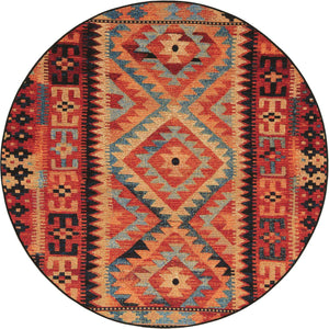 Multicolor 5' 1 x 5' 1 Outdoor Tribal Round Area Rug Weather Resistant for Patio, Deck, Terrace, Balcony, Porch Traditional Design Water Safe Outside Carpet for Sale at Rug Engine