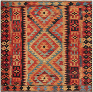 Multicolor 5' 3 x 5' 3 Outdoor Tribal Square Area Rug Weather Resistant for Patio, Deck, Terrace, Balcony, Porch Traditional Design Water Safe Outside Carpet for Sale at Rug Engine