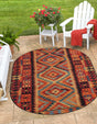 Multicolor 4' 1 x 6' 1 Outdoor Tribal Oval Area Rug Weather Resistant for Patio, Deck, Terrace, Balcony, Porch Traditional Design Water Safe Outside Carpet for Sale at Rug Engine