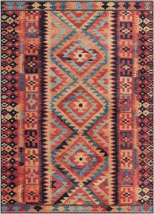Multicolor 6' 1 x 9' Outdoor Tribal Rectangle Area Rug Weather Resistant for Patio, Deck, Terrace, Balcony, Porch Traditional Design Water Safe Outside Carpet for Sale at Rug Engine