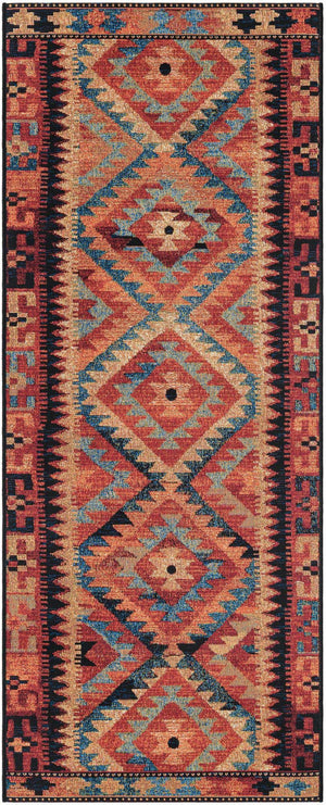 Multicolor 2' 7 x 7' 1 Outdoor Tribal Runner Area Rug Weather Resistant for Patio, Deck, Terrace, Balcony, Porch Traditional Design Water Safe Outside Carpet for Sale at Rug Engine