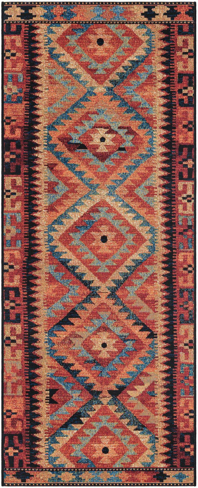 Multicolor 2' 7 x 7' 1 Outdoor Tribal Runner Area Rug Weather Resistant for Patio, Deck, Terrace, Balcony, Porch Traditional Design Water Safe Outside Carpet for Sale at Rug Engine