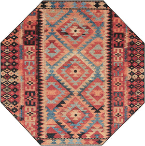 Multicolor 7' 10 x 7' 10 Outdoor Tribal Octagon Area Rug Weather Resistant for Patio, Deck, Terrace, Balcony, Porch Traditional Design Water Safe Outside Carpet for Sale at Rug Engine