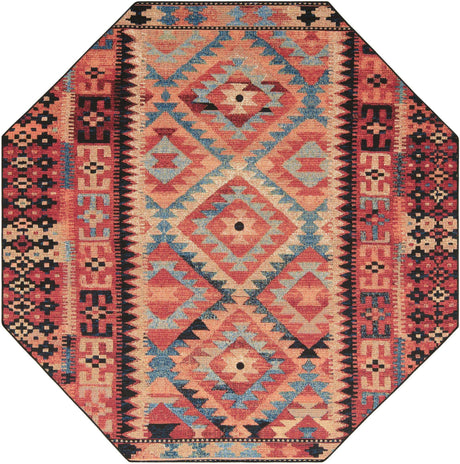 Multicolor 7' 10 x 7' 10 Outdoor Tribal Octagon Area Rug Weather Resistant for Patio, Deck, Terrace, Balcony, Porch Traditional Design Water Safe Outside Carpet for Sale at Rug Engine