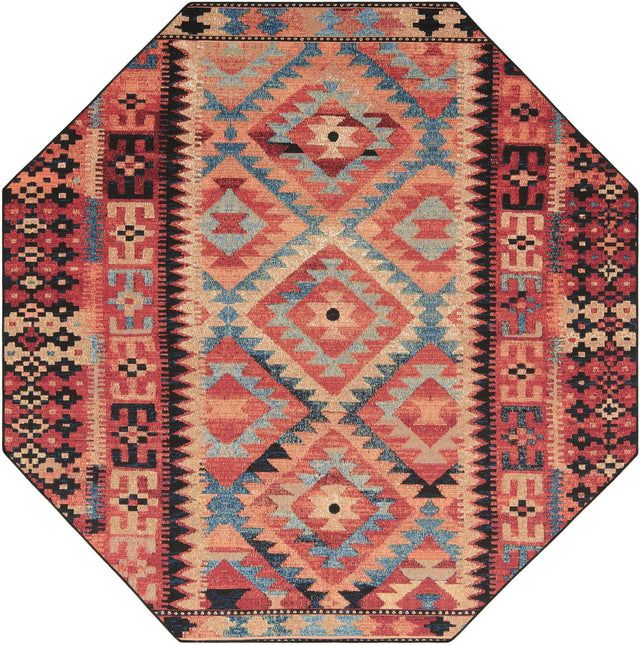 Multicolor 7' 10 x 7' 10 Outdoor Tribal Octagon Area Rug Weather Resistant for Patio, Deck, Terrace, Balcony, Porch Traditional Design Water Safe Outside Carpet for Sale at Rug Engine